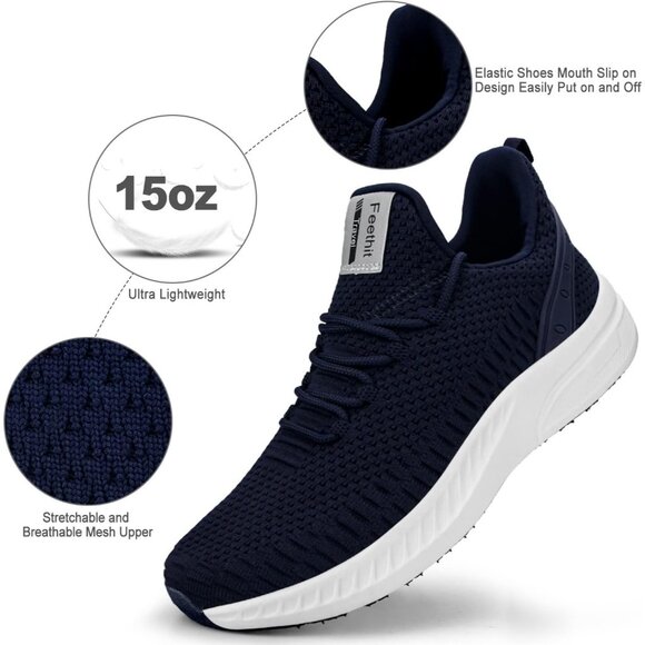 Men's Dark Blue Non Slip Lightweight Workout Breathable Mesh Fashion Sneakers - Picture 4 of 6